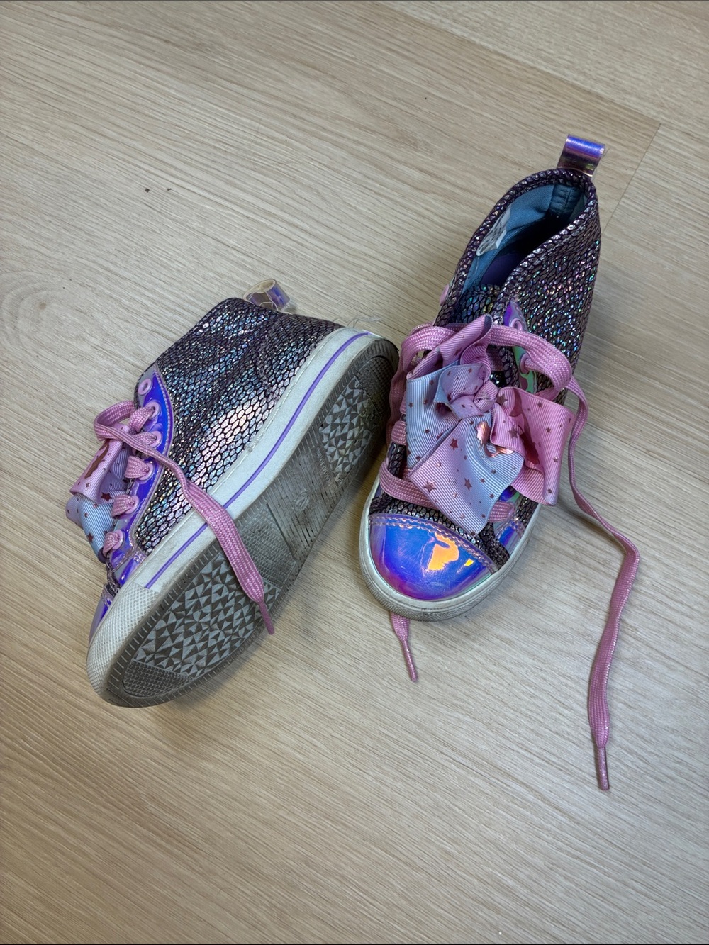 JoJo Siwa Purple Pink Iridescent Glitter Sneakers with Bow